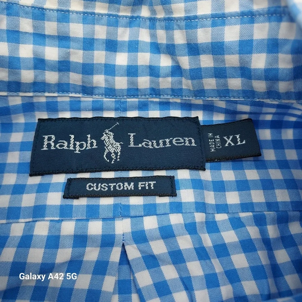 Ralph‎ Lauren Mens XL Custom Fit Blue Gingham Button Down Shirt Pink Pony Logo